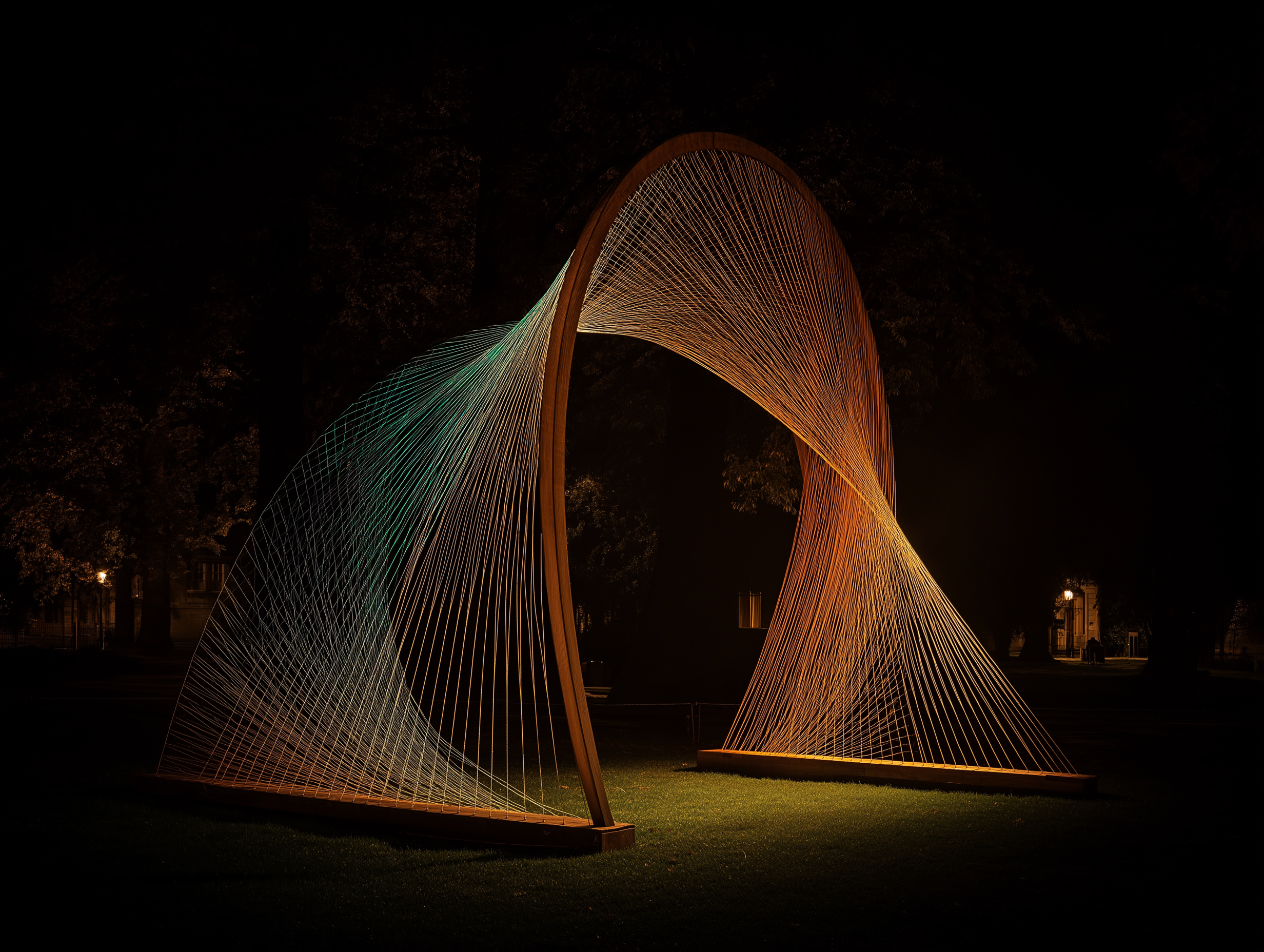 Urban cityscape illuminated by a massive light art projection